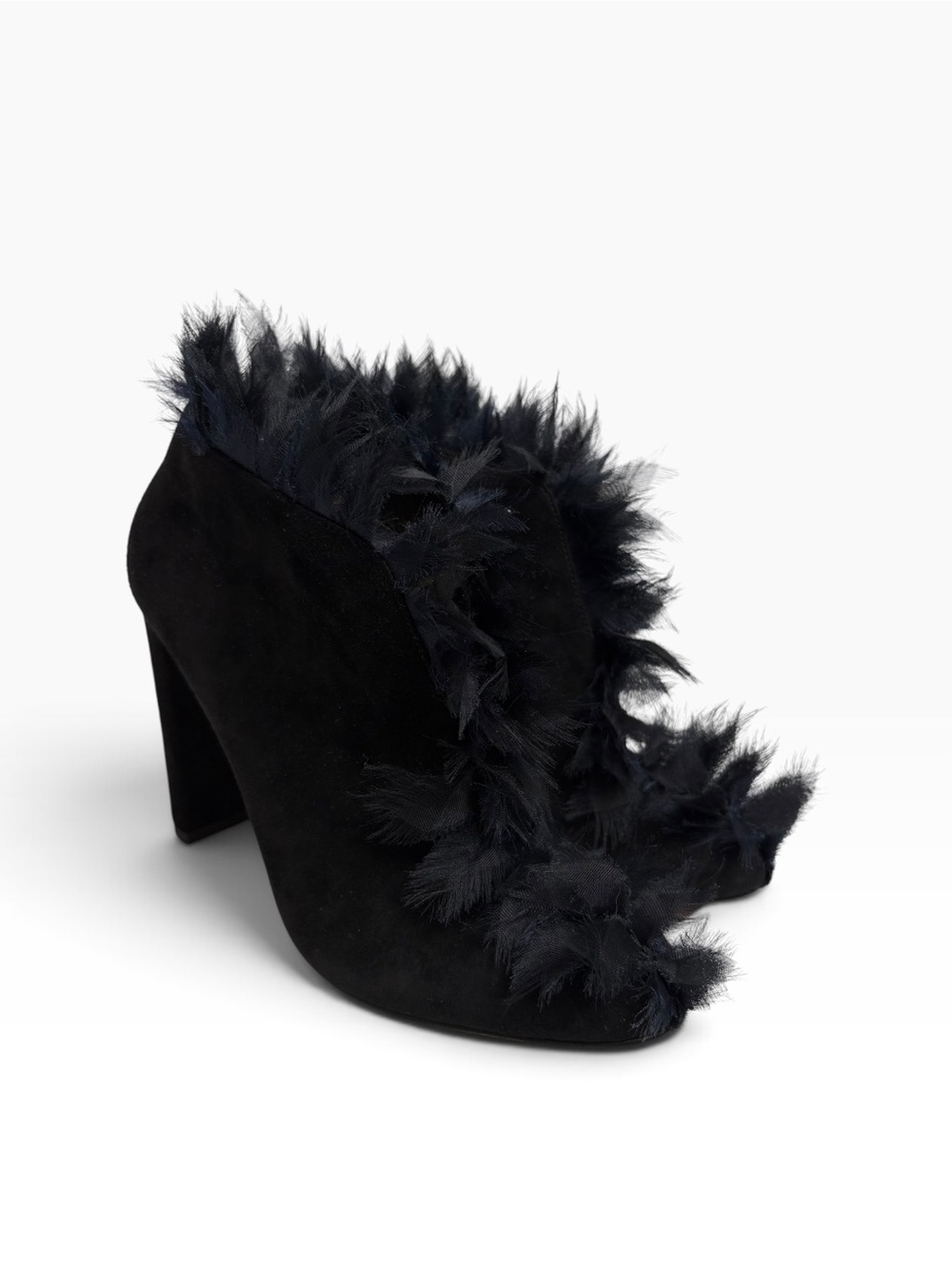 JIMMY CHOO Black Feather-Trim Suede High Heel Booties NWOT $705